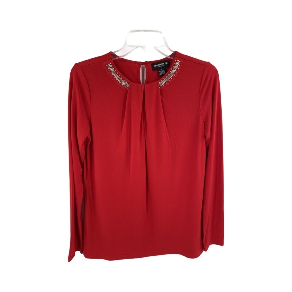 Liz Claiborne Long Sleeve Rhinestone Detail Pleat Front Blouse NWT Size XXL
